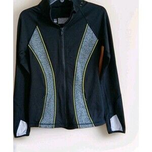 Victoria Secret Sexy Sport Workout Full Zip Black Jacket Gray/Yellow Front W-SM
